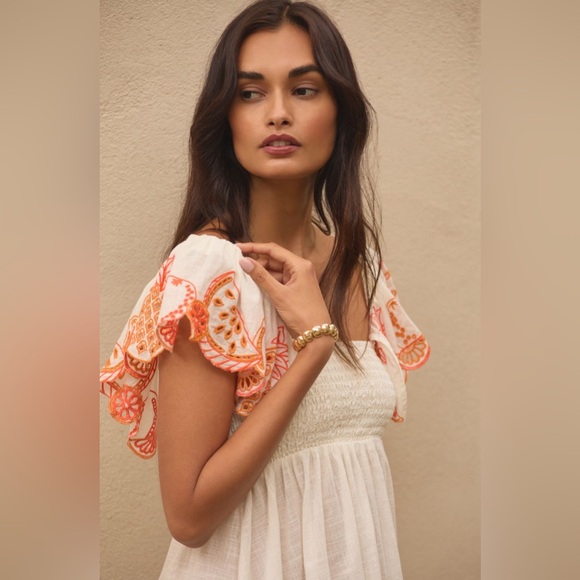 ✨ Anthropologie Flutter-Sleeve Square-Neck Mini Dress Sz M - Picture 3 of 9